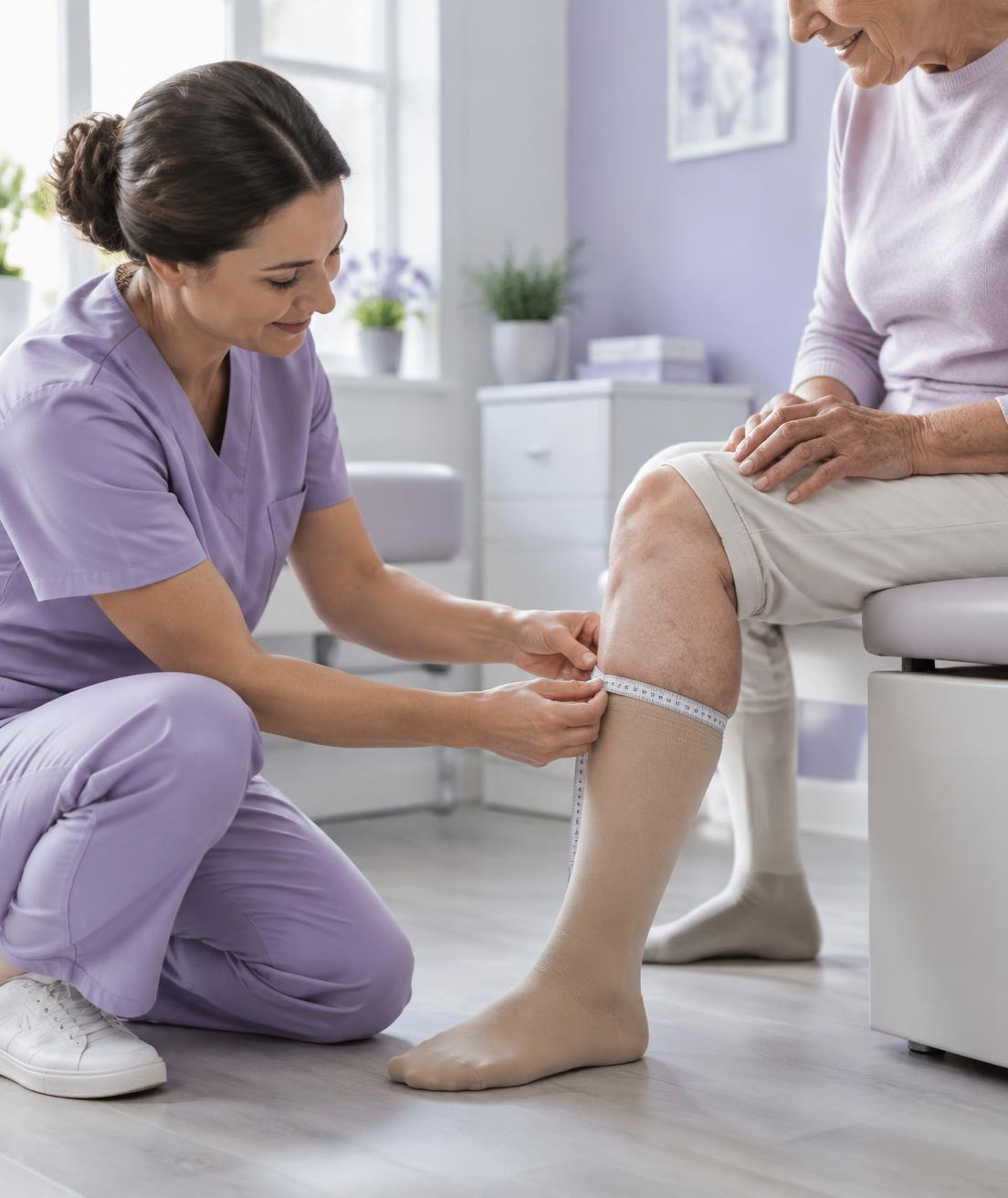 Fitter measuring patient leg